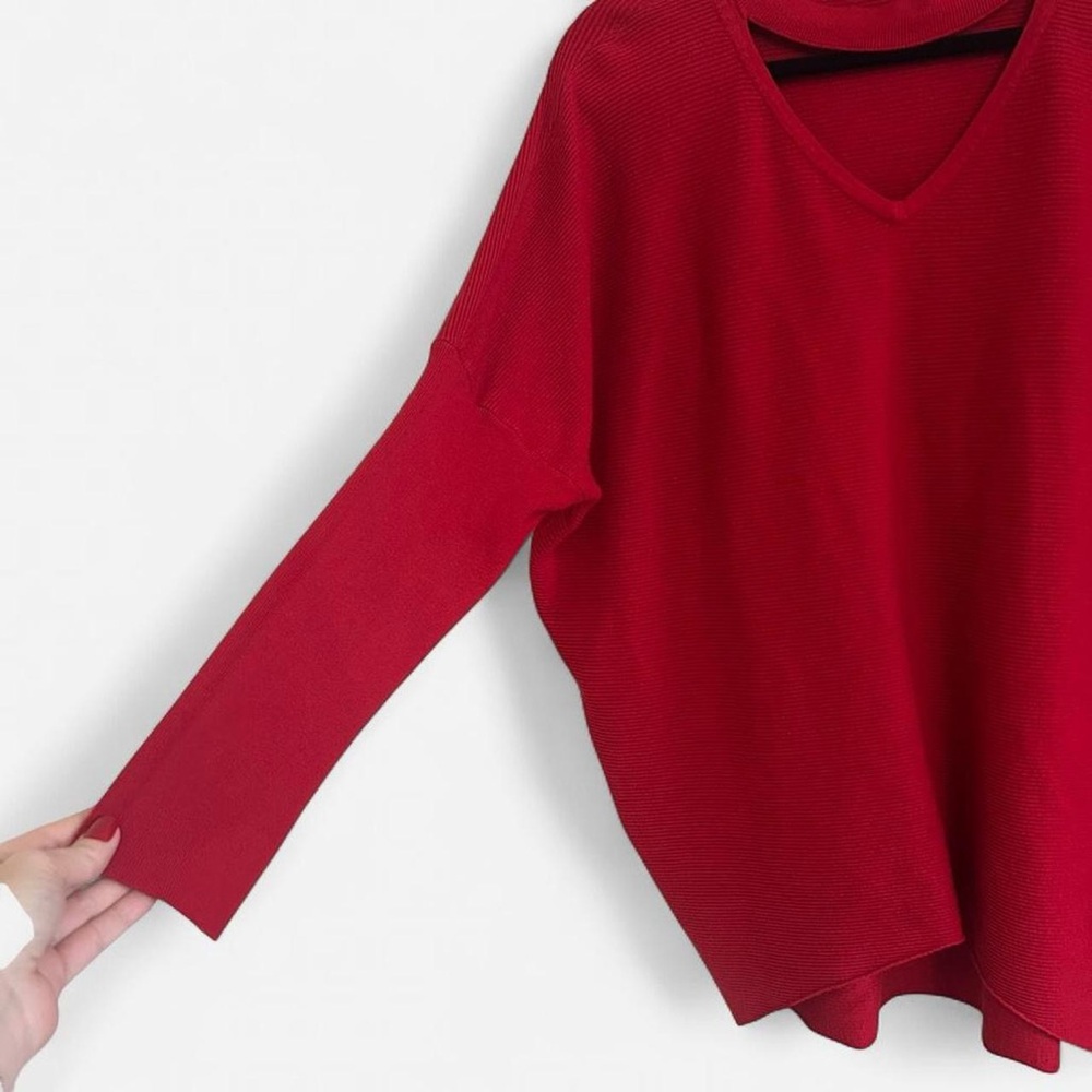 Deep Red V-Neck Sweater - Picture 2 of 7